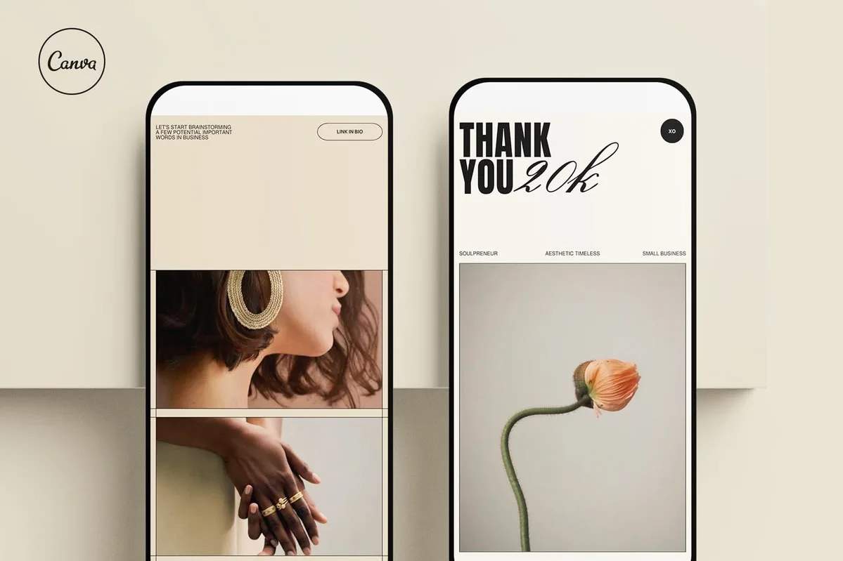 Two phones showing a “Thank you” promotion screen beside a flower